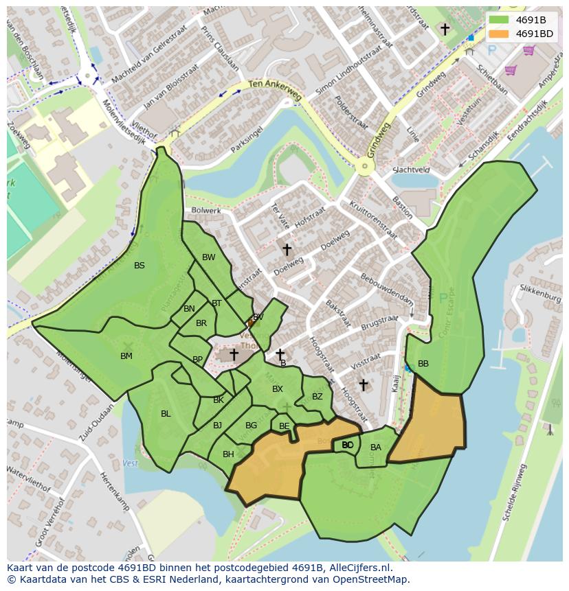 Afbeelding van het postcodegebied 4691 BD op de kaart.