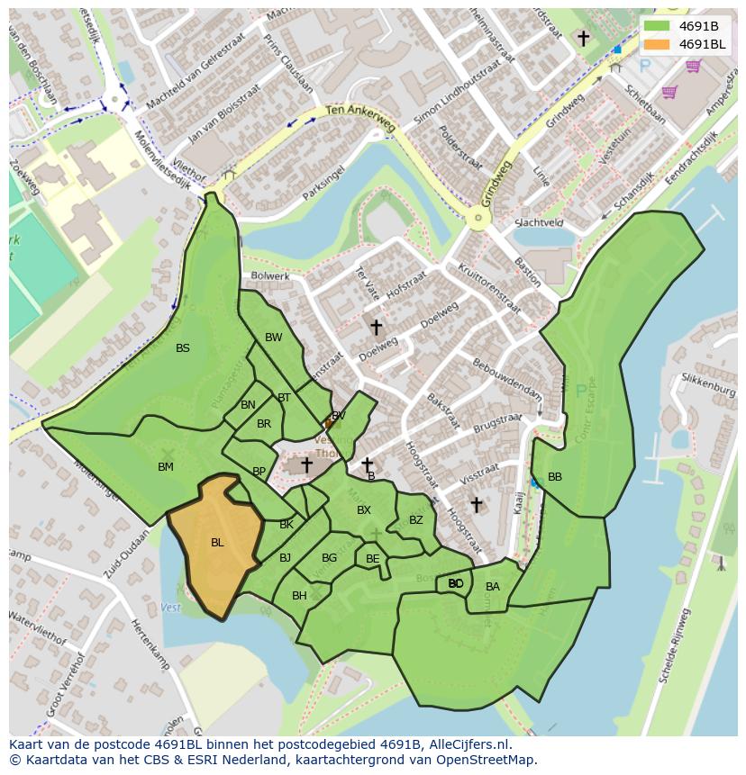 Afbeelding van het postcodegebied 4691 BL op de kaart.