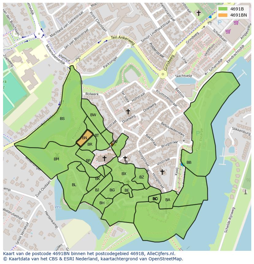 Afbeelding van het postcodegebied 4691 BN op de kaart.