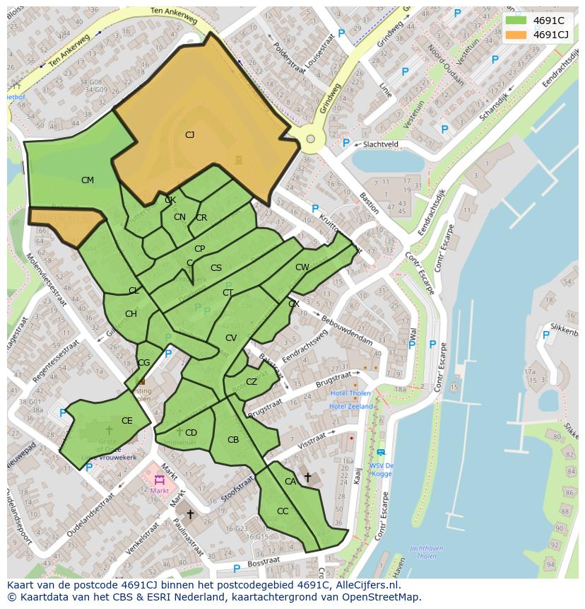 Afbeelding van het postcodegebied 4691 CJ op de kaart.