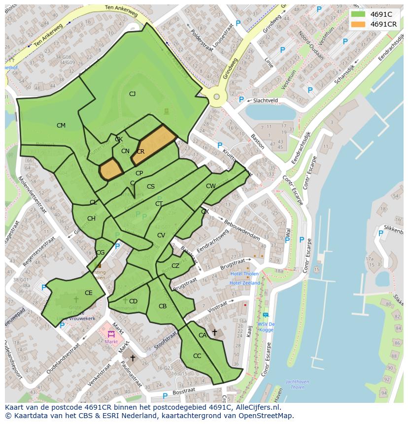 Afbeelding van het postcodegebied 4691 CR op de kaart.