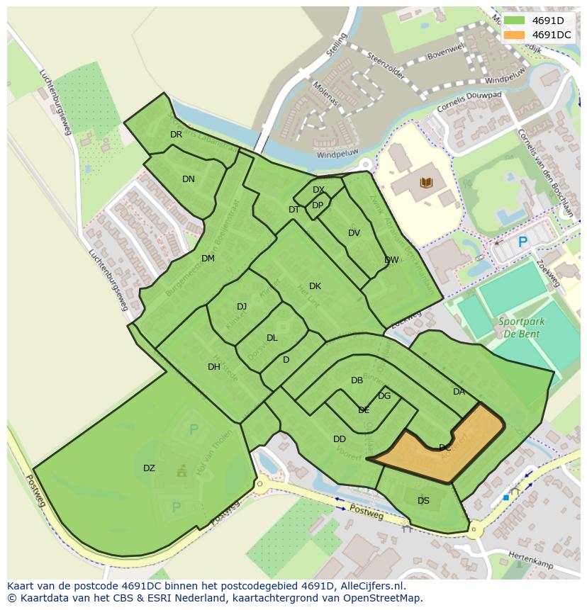 Afbeelding van het postcodegebied 4691 DC op de kaart.