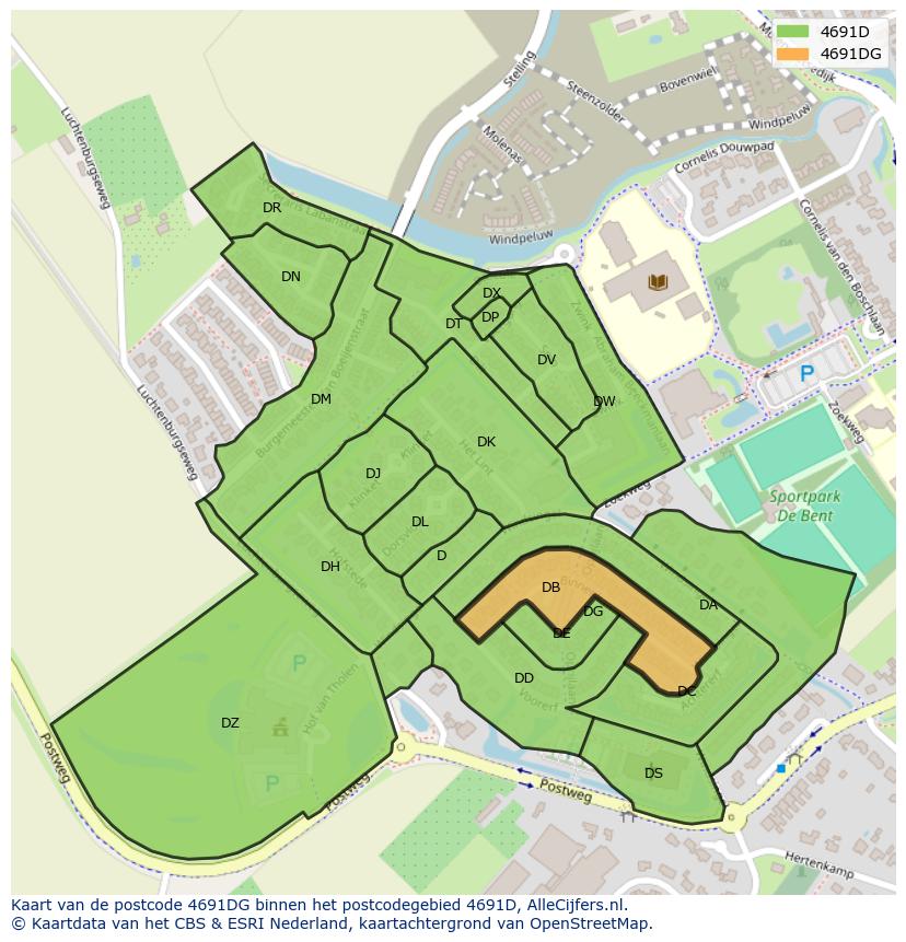 Afbeelding van het postcodegebied 4691 DG op de kaart.