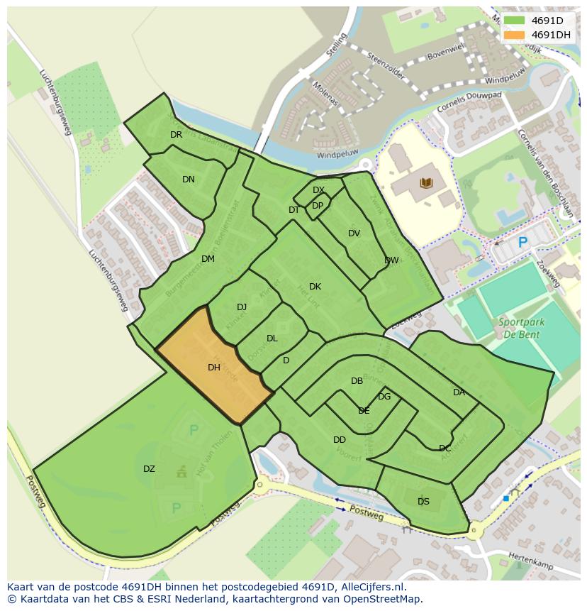 Afbeelding van het postcodegebied 4691 DH op de kaart.