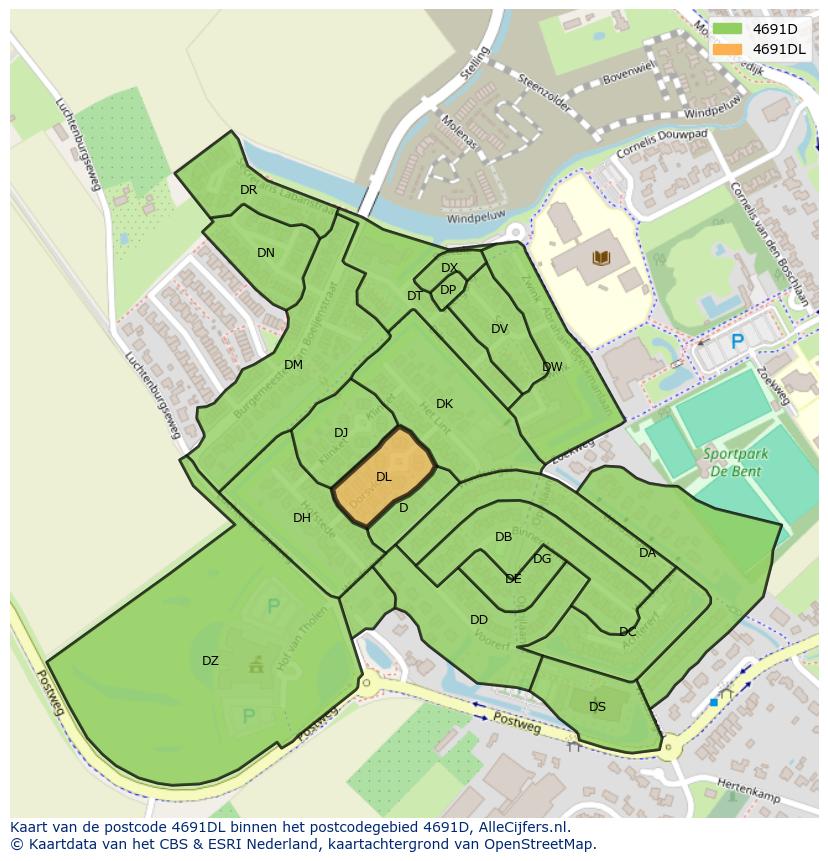 Afbeelding van het postcodegebied 4691 DL op de kaart.