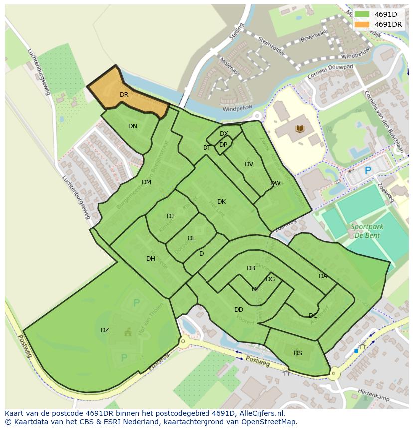 Afbeelding van het postcodegebied 4691 DR op de kaart.