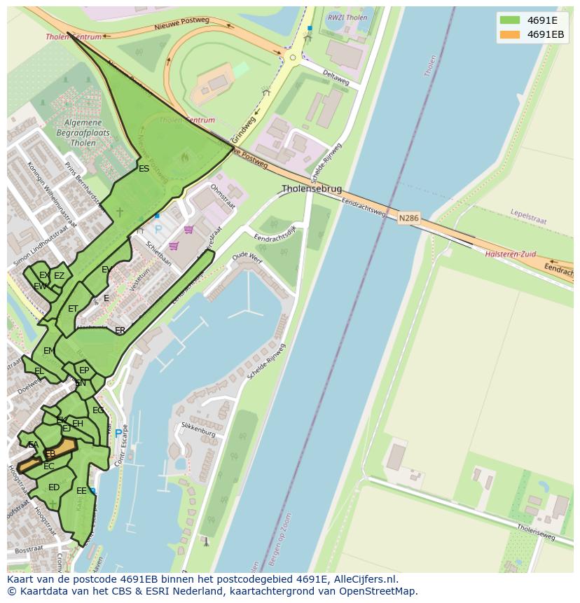 Afbeelding van het postcodegebied 4691 EB op de kaart.