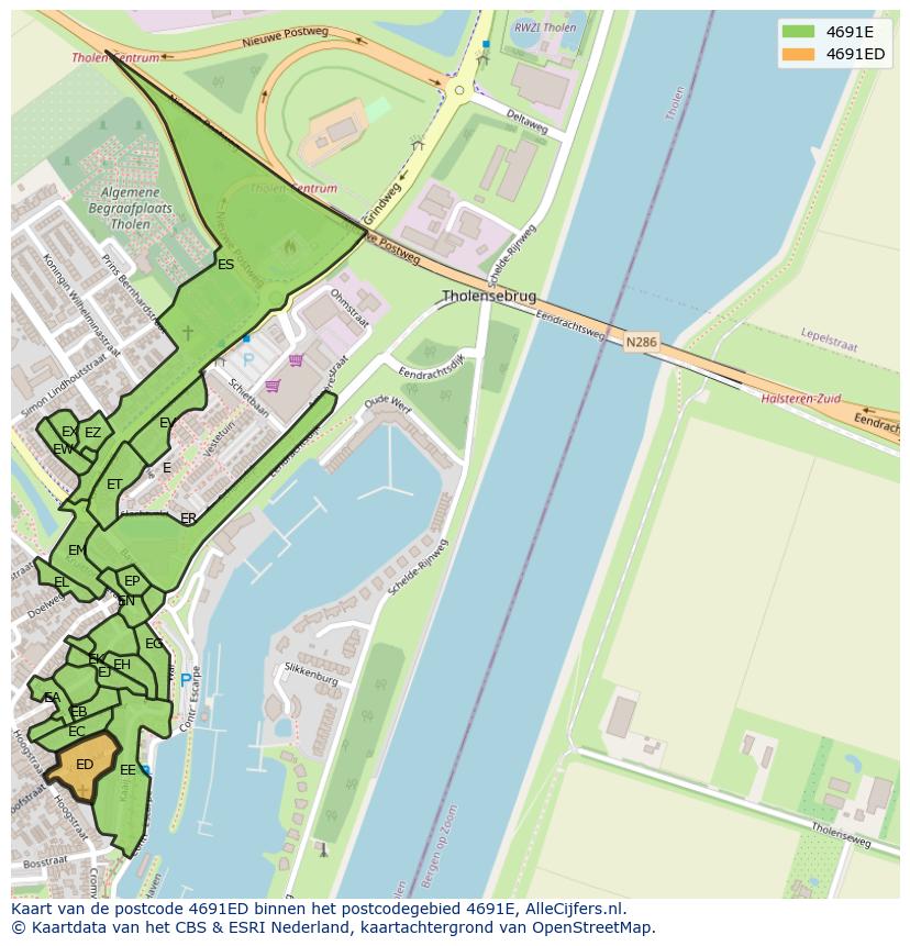 Afbeelding van het postcodegebied 4691 ED op de kaart.