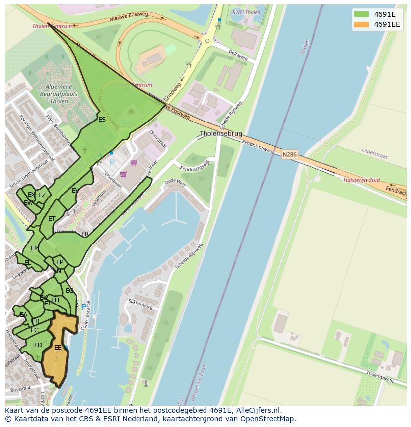 Afbeelding van het postcodegebied 4691 EE op de kaart.