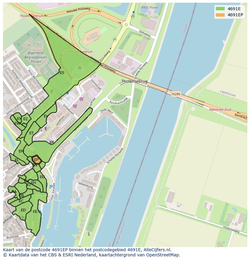 Afbeelding van het postcodegebied 4691 EP op de kaart.
