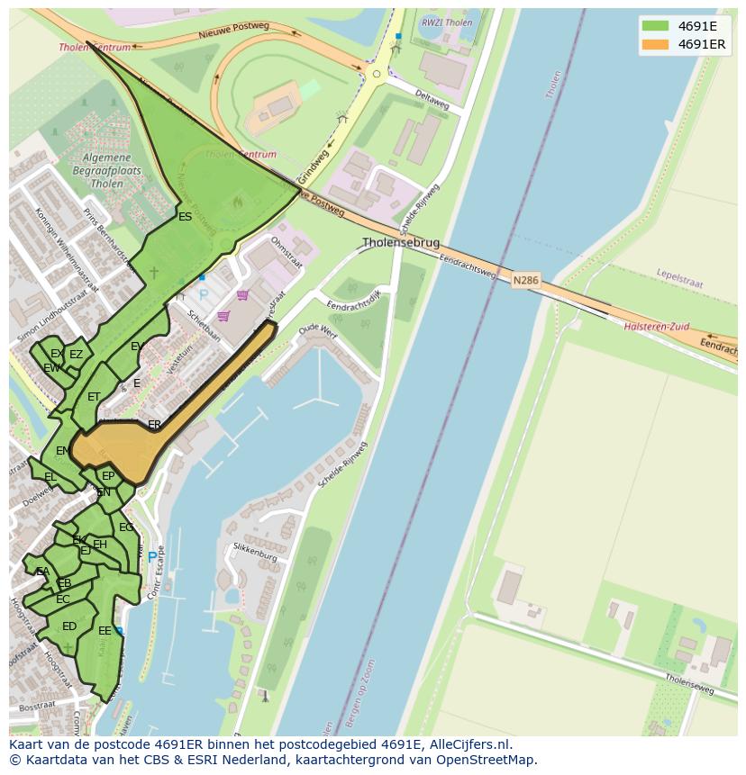 Afbeelding van het postcodegebied 4691 ER op de kaart.
