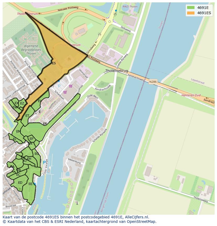 Afbeelding van het postcodegebied 4691 ES op de kaart.