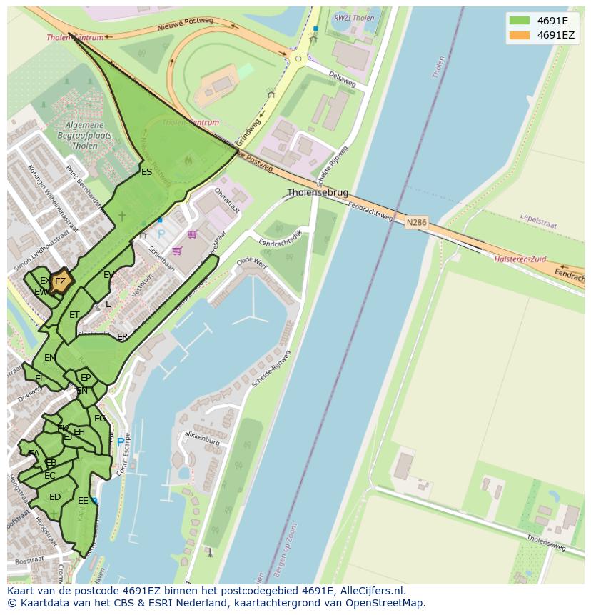 Afbeelding van het postcodegebied 4691 EZ op de kaart.