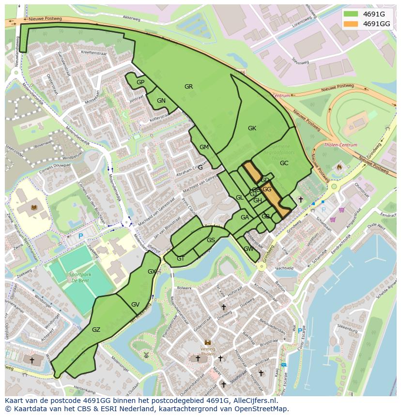 Afbeelding van het postcodegebied 4691 GG op de kaart.