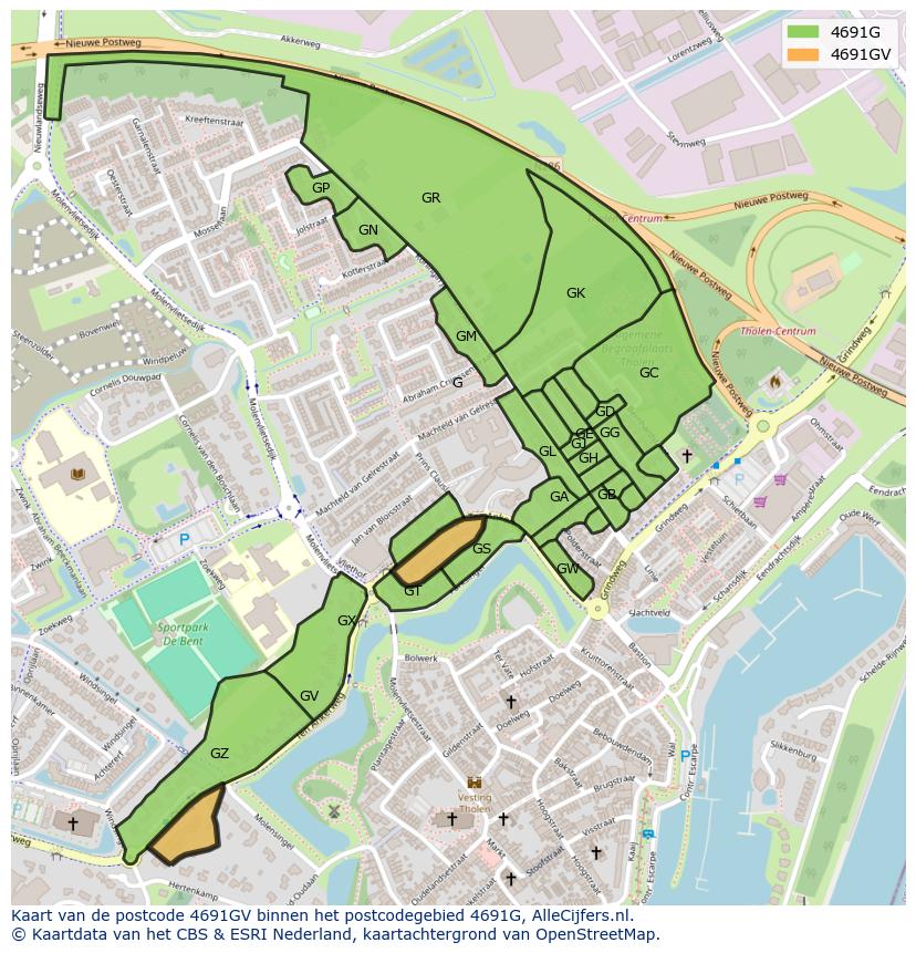 Afbeelding van het postcodegebied 4691 GV op de kaart.