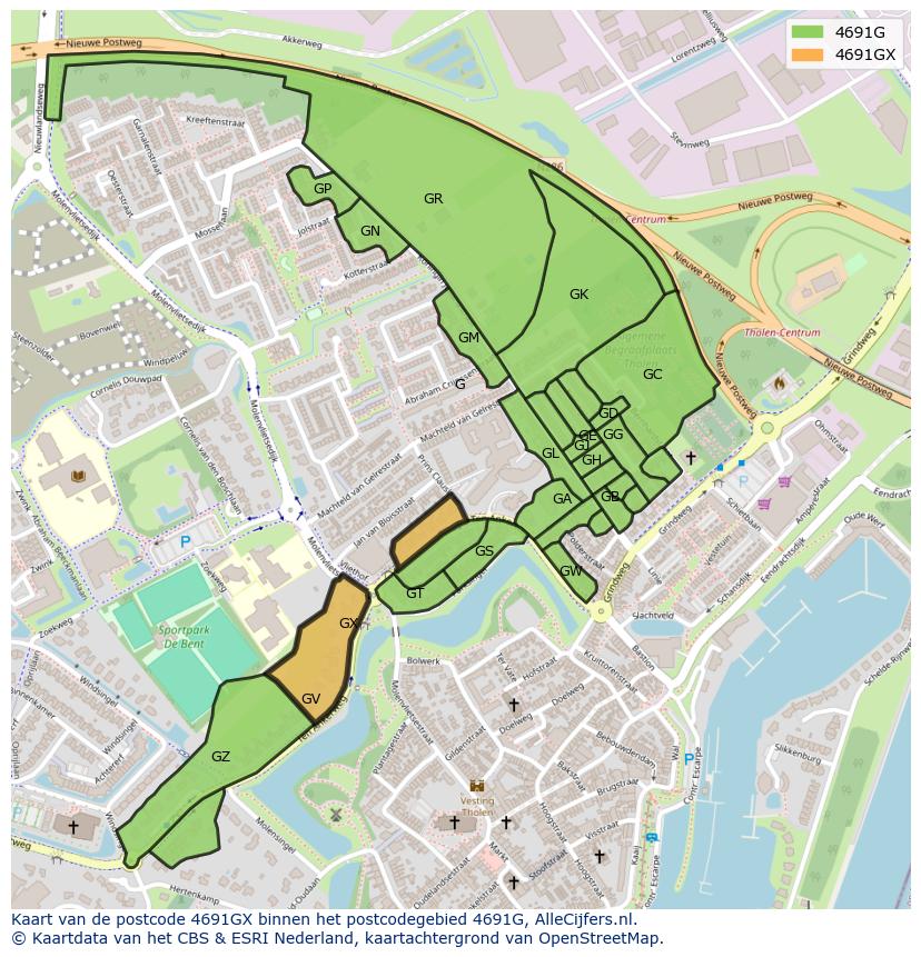 Afbeelding van het postcodegebied 4691 GX op de kaart.