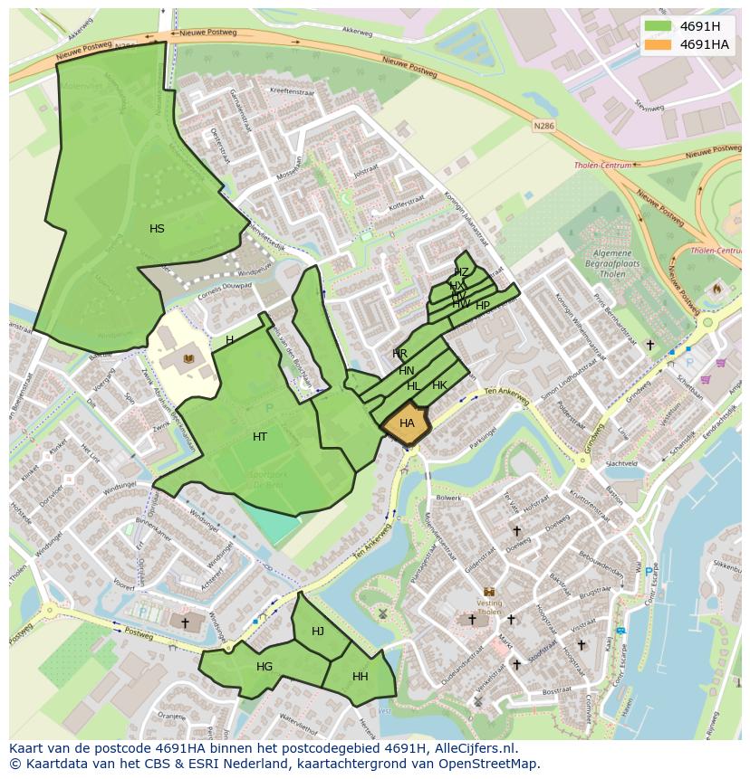 Afbeelding van het postcodegebied 4691 HA op de kaart.