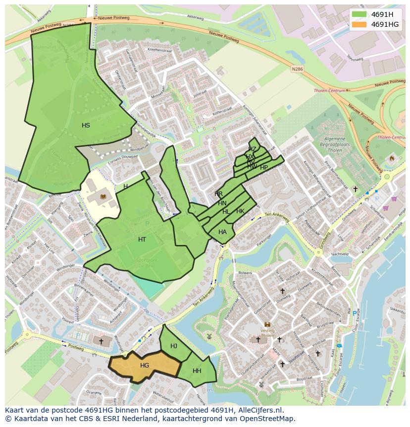 Afbeelding van het postcodegebied 4691 HG op de kaart.