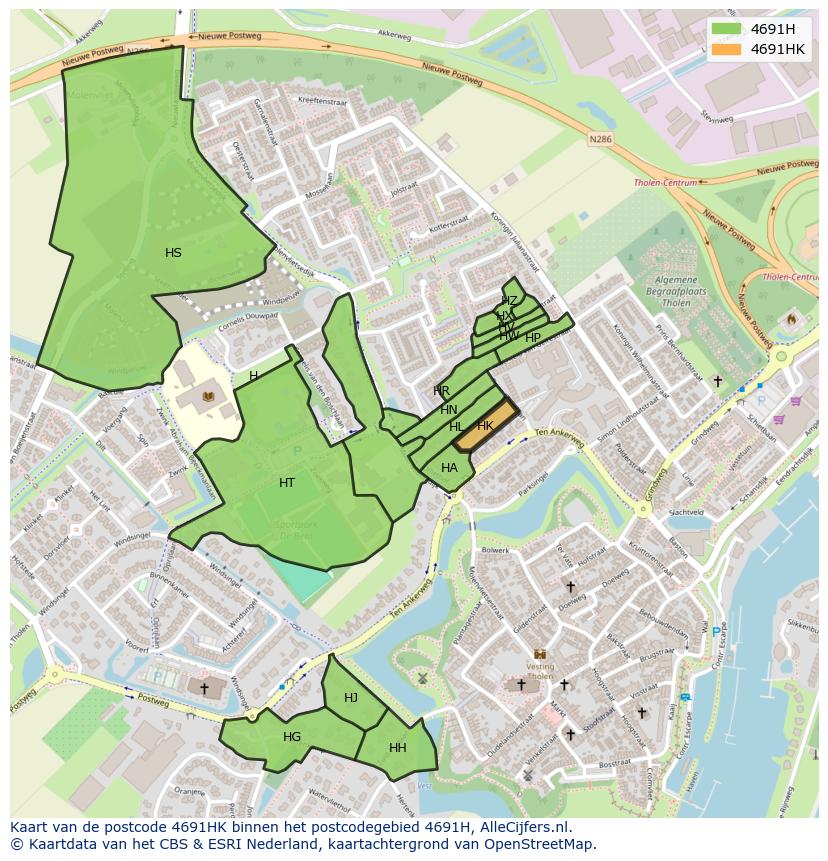 Afbeelding van het postcodegebied 4691 HK op de kaart.