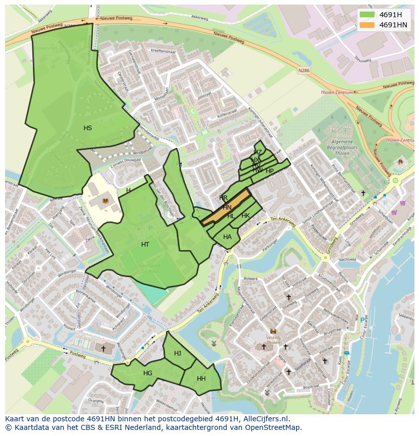 Afbeelding van het postcodegebied 4691 HN op de kaart.