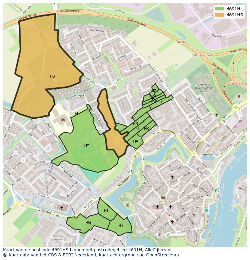 Afbeelding van het postcodegebied 4691 HS op de kaart.