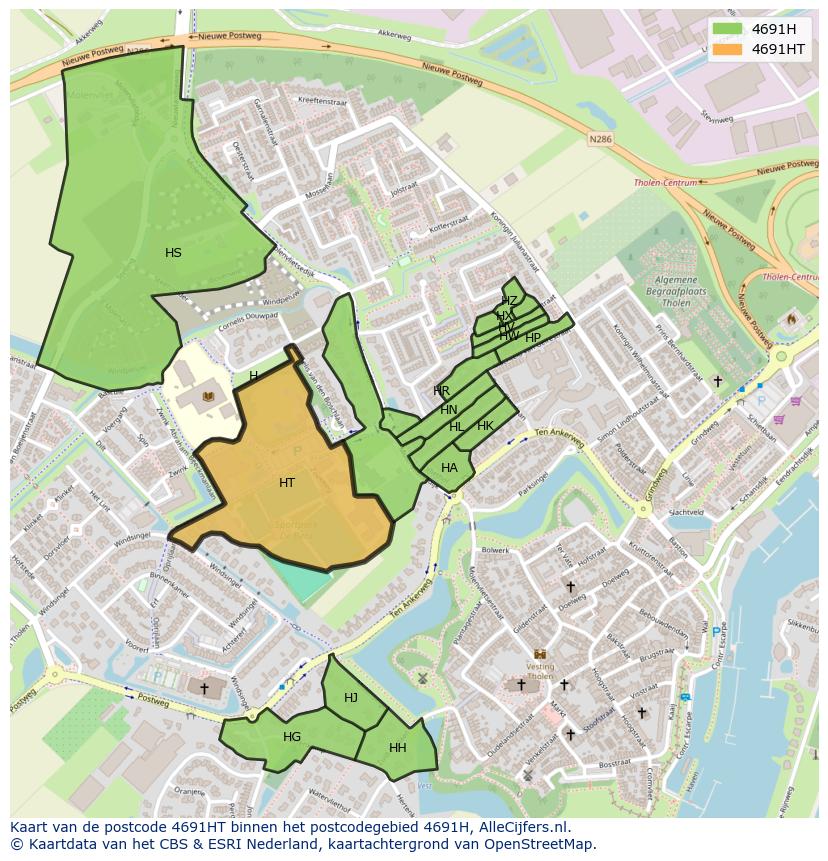 Afbeelding van het postcodegebied 4691 HT op de kaart.