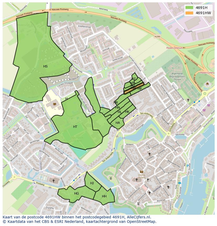 Afbeelding van het postcodegebied 4691 HW op de kaart.