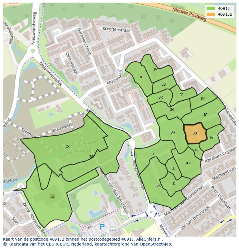 Afbeelding van het postcodegebied 4691 JB op de kaart.