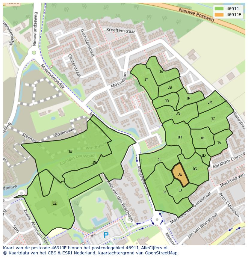 Afbeelding van het postcodegebied 4691 JE op de kaart.