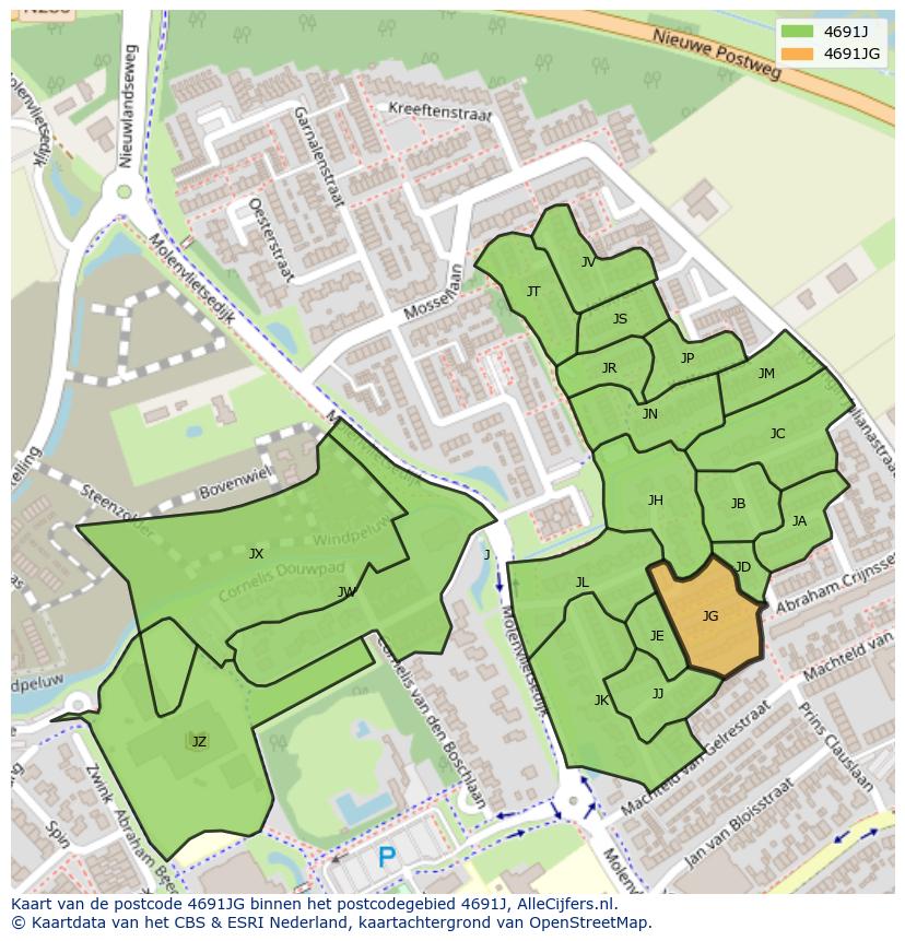 Afbeelding van het postcodegebied 4691 JG op de kaart.