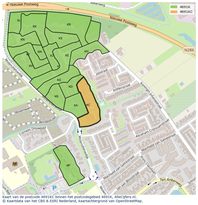 Afbeelding van het postcodegebied 4691 KC op de kaart.