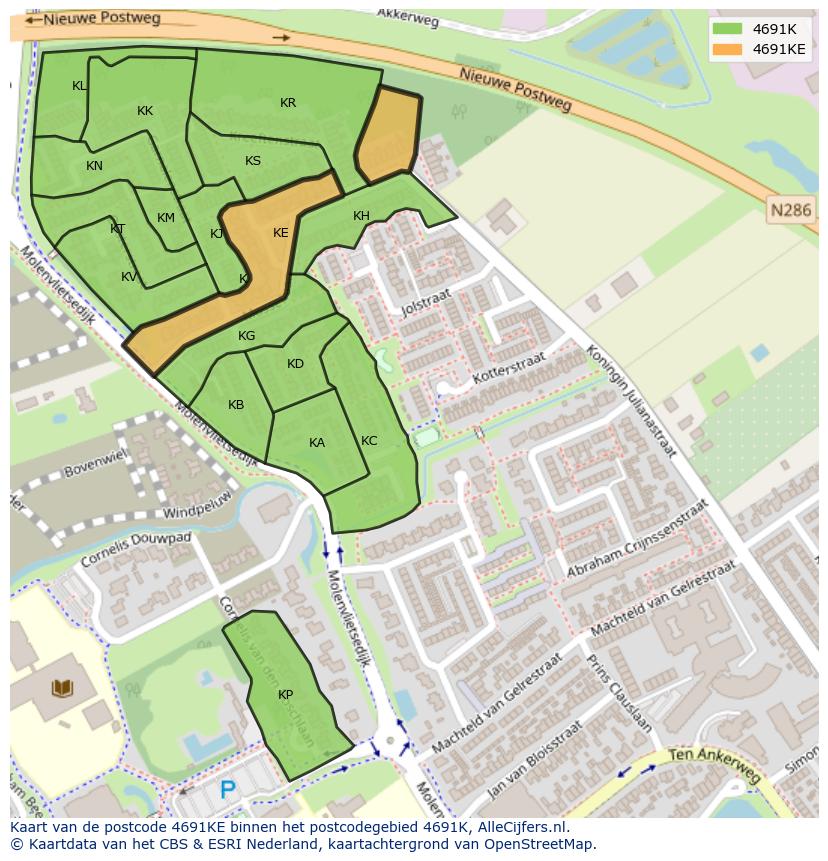 Afbeelding van het postcodegebied 4691 KE op de kaart.