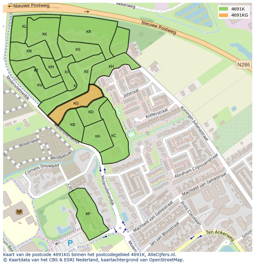 Afbeelding van het postcodegebied 4691 KG op de kaart.
