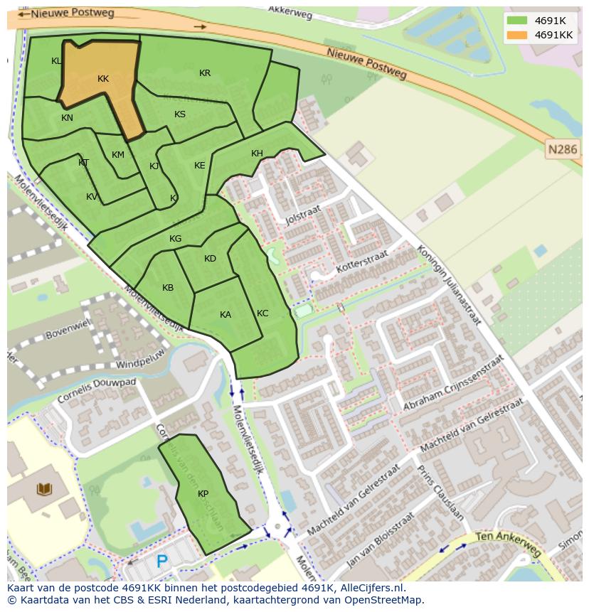 Afbeelding van het postcodegebied 4691 KK op de kaart.