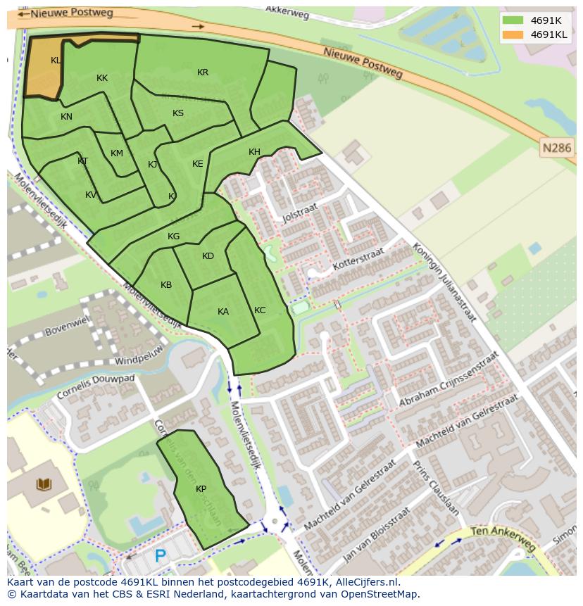 Afbeelding van het postcodegebied 4691 KL op de kaart.