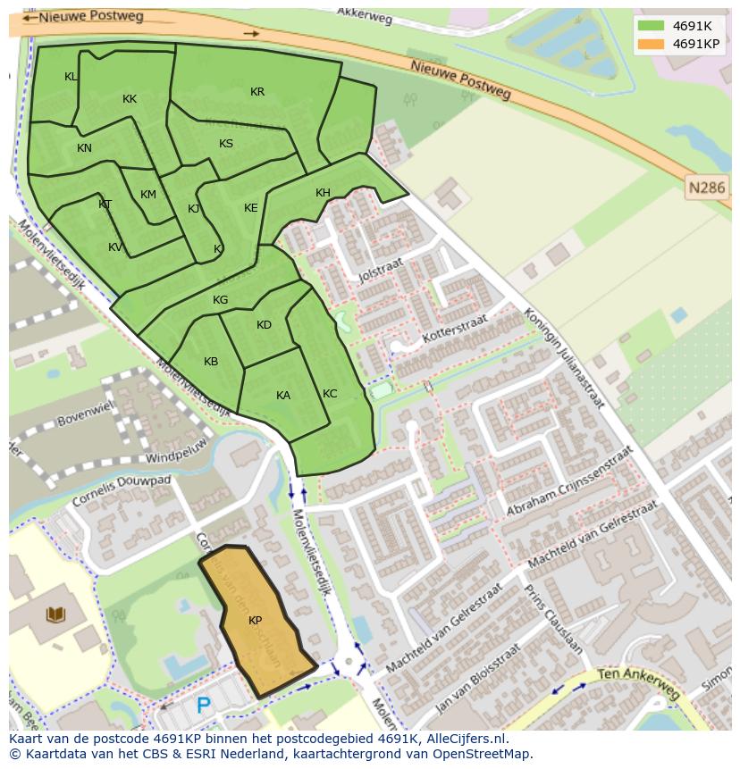 Afbeelding van het postcodegebied 4691 KP op de kaart.