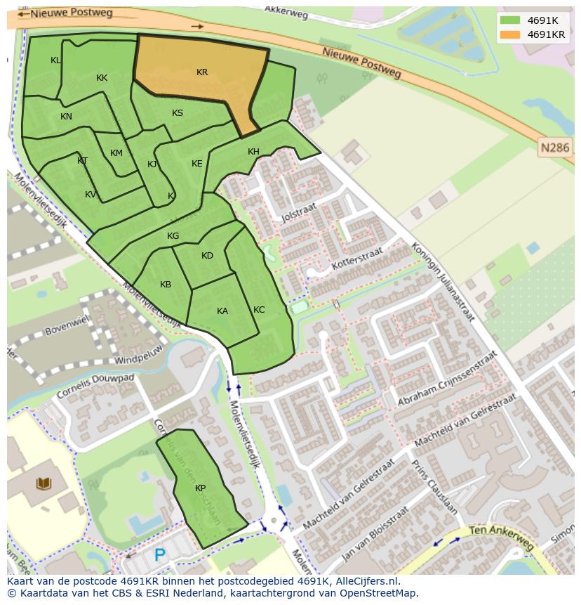 Afbeelding van het postcodegebied 4691 KR op de kaart.