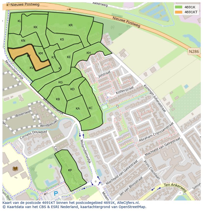 Afbeelding van het postcodegebied 4691 KT op de kaart.