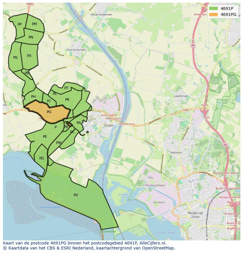 Afbeelding van het postcodegebied 4691 PG op de kaart.