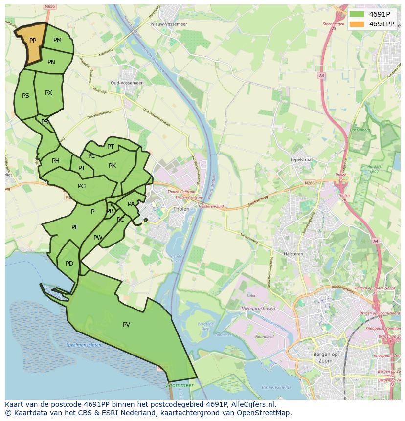 Afbeelding van het postcodegebied 4691 PP op de kaart.