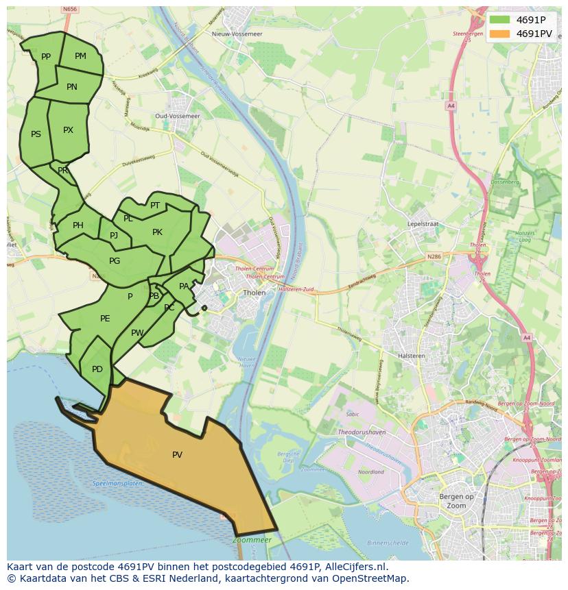 Afbeelding van het postcodegebied 4691 PV op de kaart.