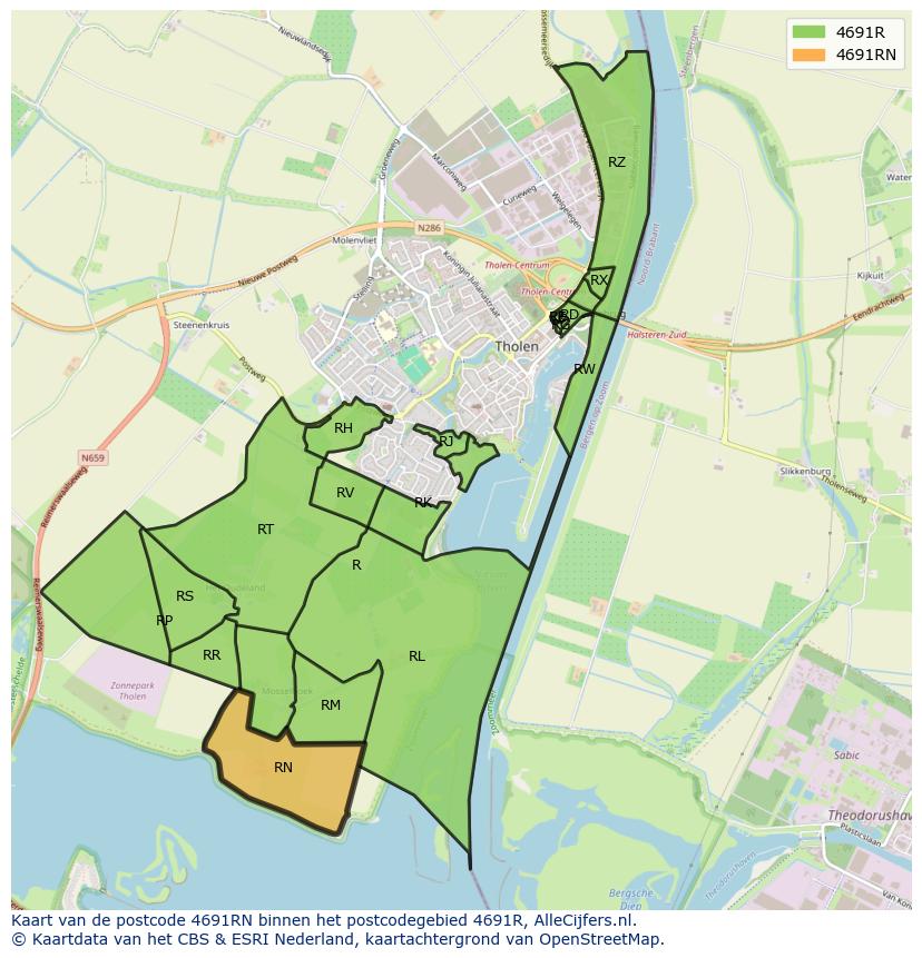 Afbeelding van het postcodegebied 4691 RN op de kaart.