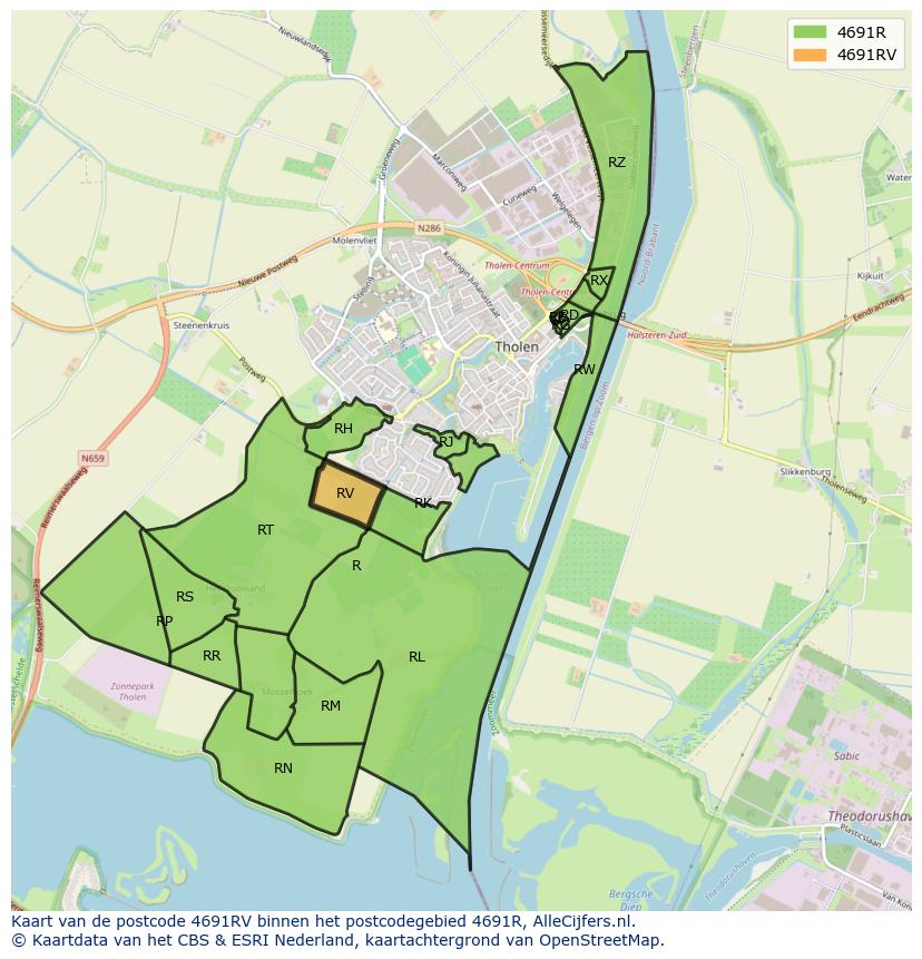 Afbeelding van het postcodegebied 4691 RV op de kaart.