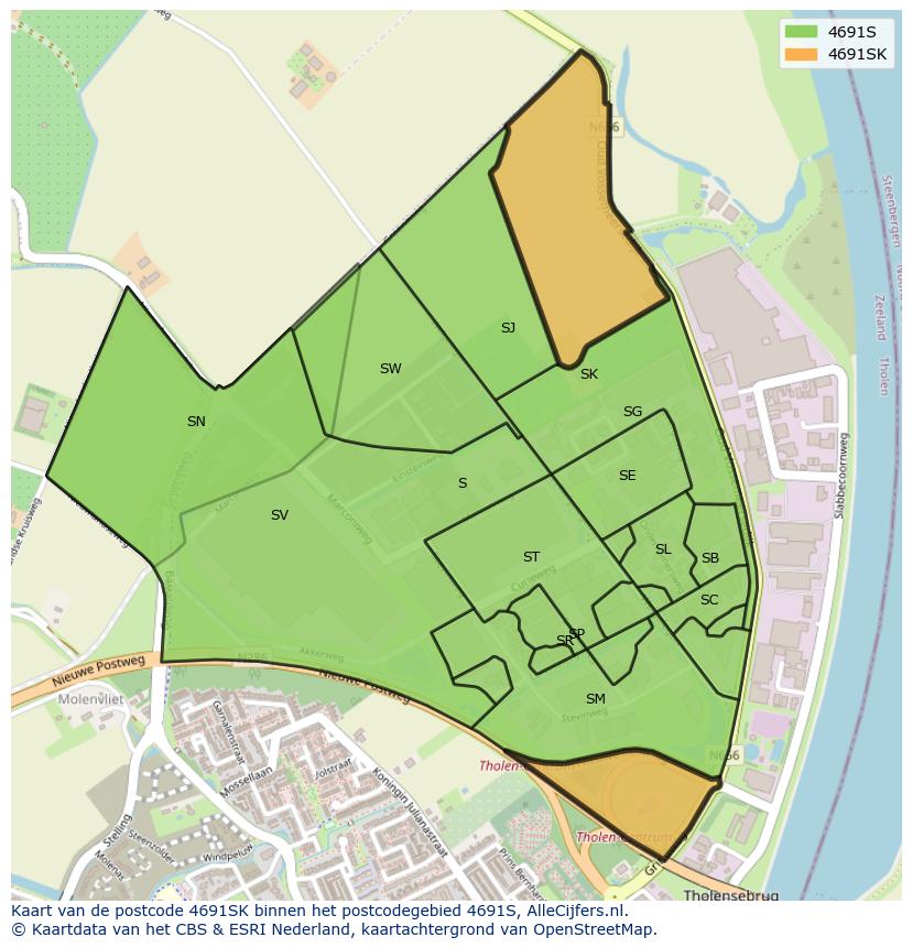 Afbeelding van het postcodegebied 4691 SK op de kaart.