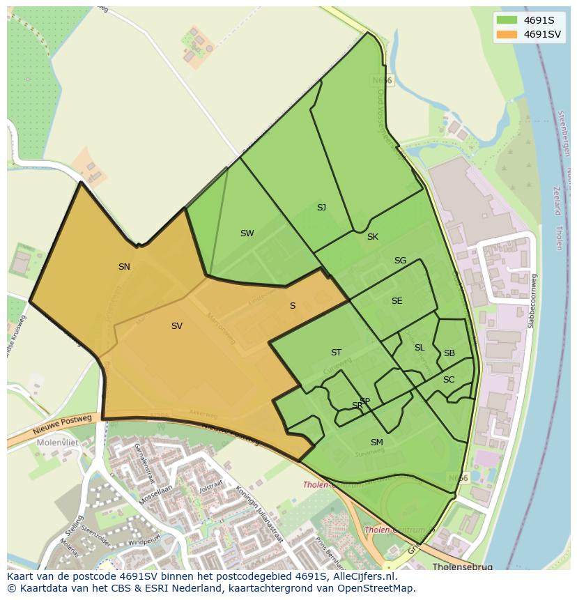 Afbeelding van het postcodegebied 4691 SV op de kaart.