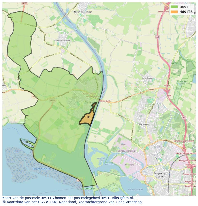 Afbeelding van het postcodegebied 4691 TB op de kaart.