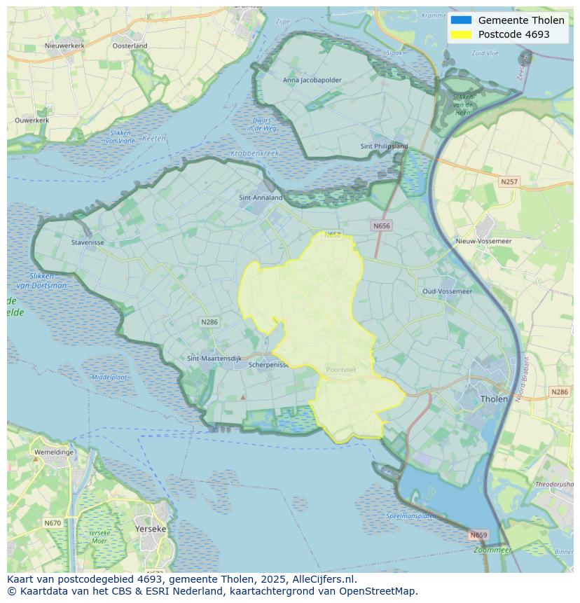Afbeelding van het postcodegebied 4693 op de kaart.
