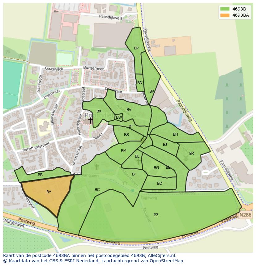 Afbeelding van het postcodegebied 4693 BA op de kaart.