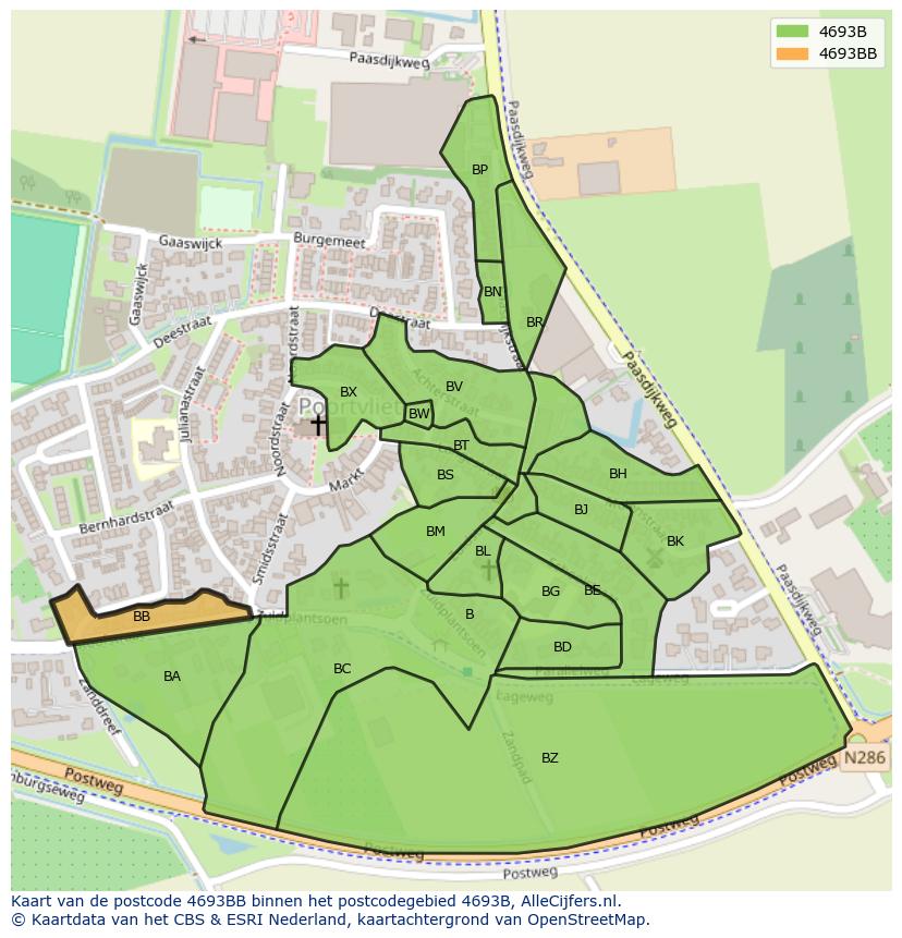 Afbeelding van het postcodegebied 4693 BB op de kaart.