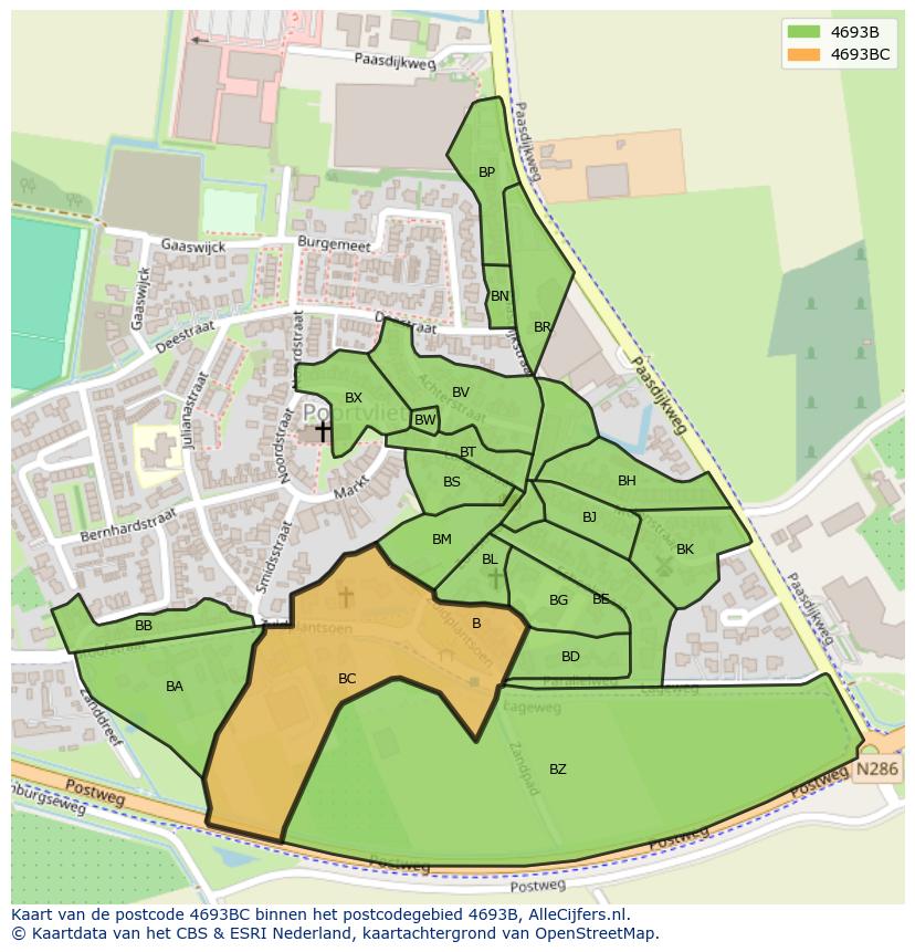 Afbeelding van het postcodegebied 4693 BC op de kaart.